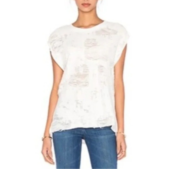 IRO Jeans White Distressed Women Top Size XL - Picture 1 of 7